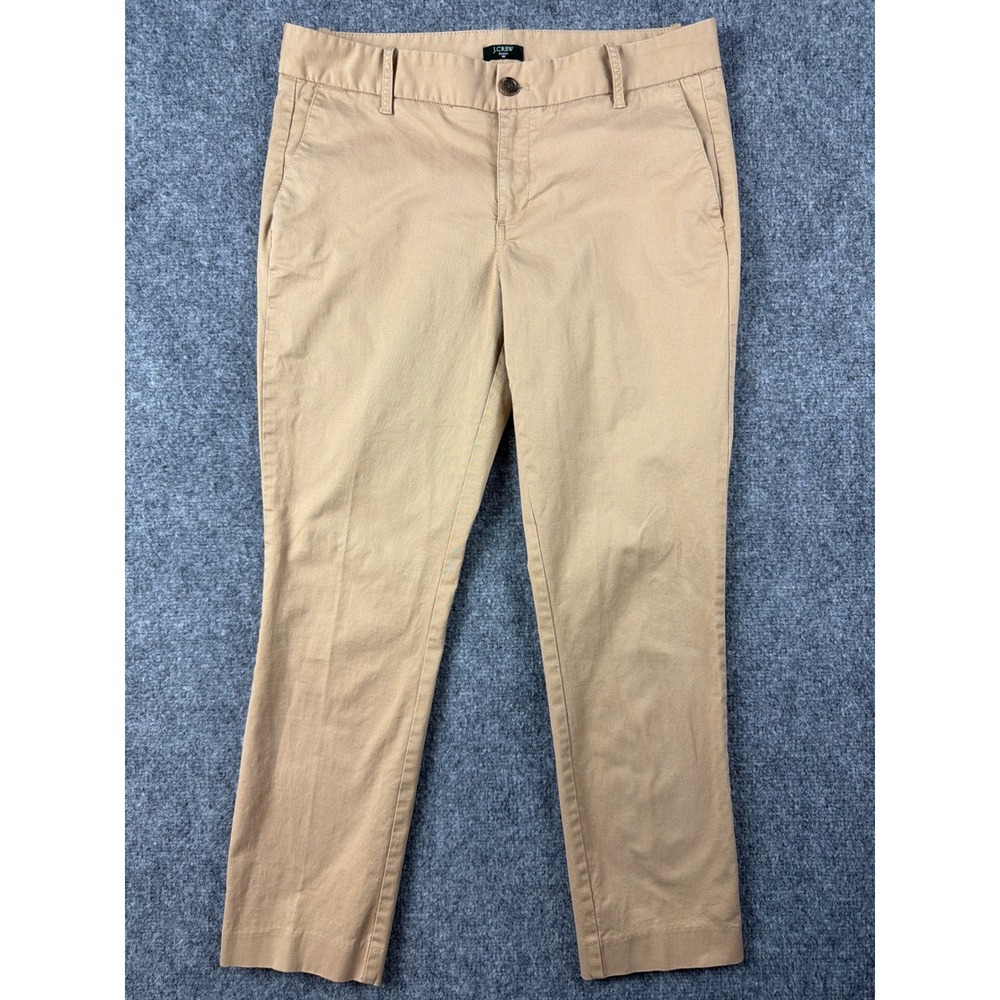 J.Crew Stretch Chino Pants Womens 10 Tan Khaki Tapered Leg Cotton Blend Trousers
